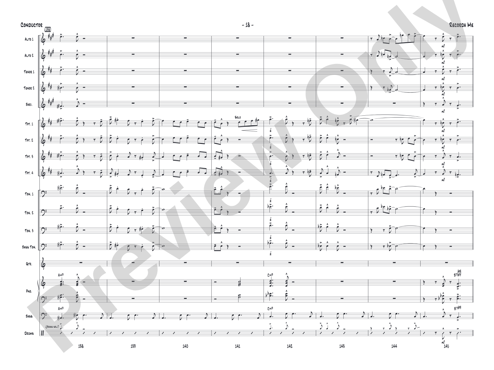 Recorda me: Jazz Ensemble Conductor Score & Parts