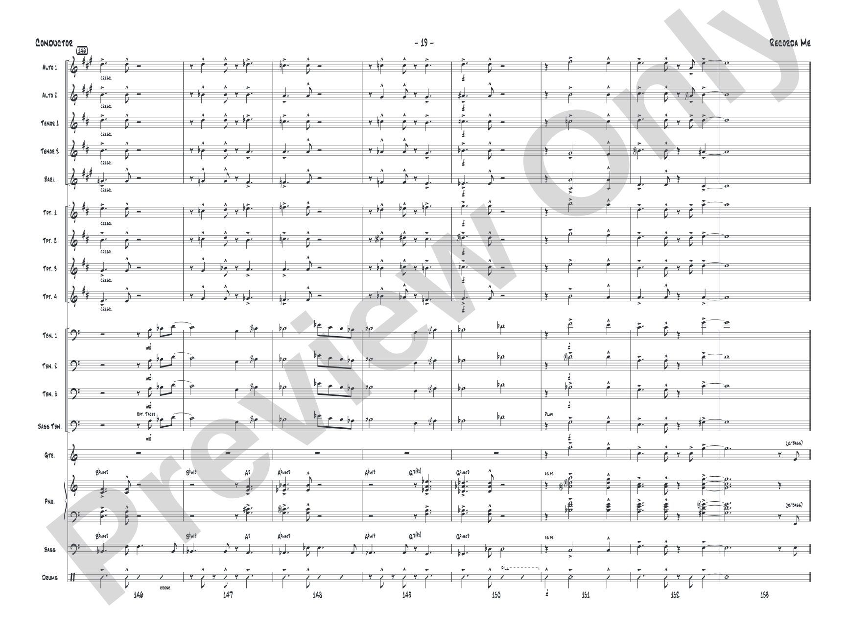 Recorda me: Jazz Ensemble Conductor Score & Parts