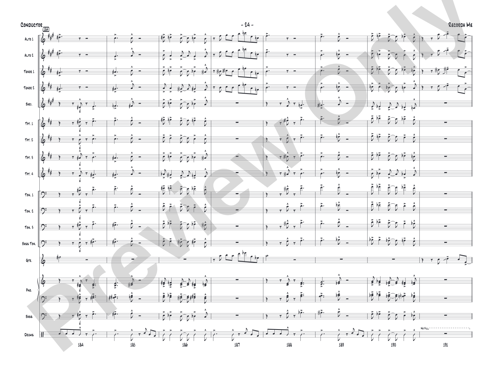 Recorda me: Jazz Ensemble Conductor Score & Parts