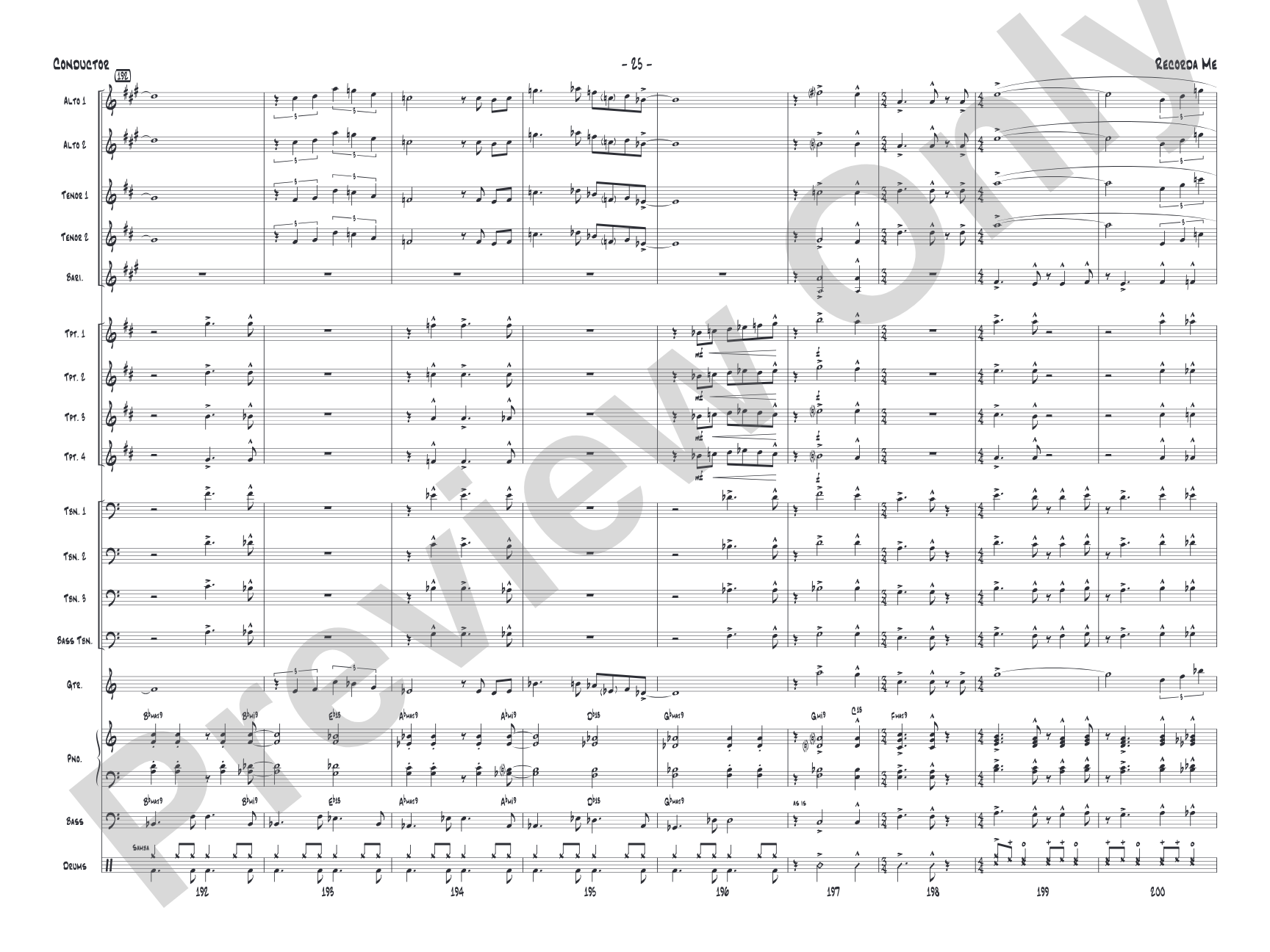 Recorda me: Jazz Ensemble Conductor Score & Parts