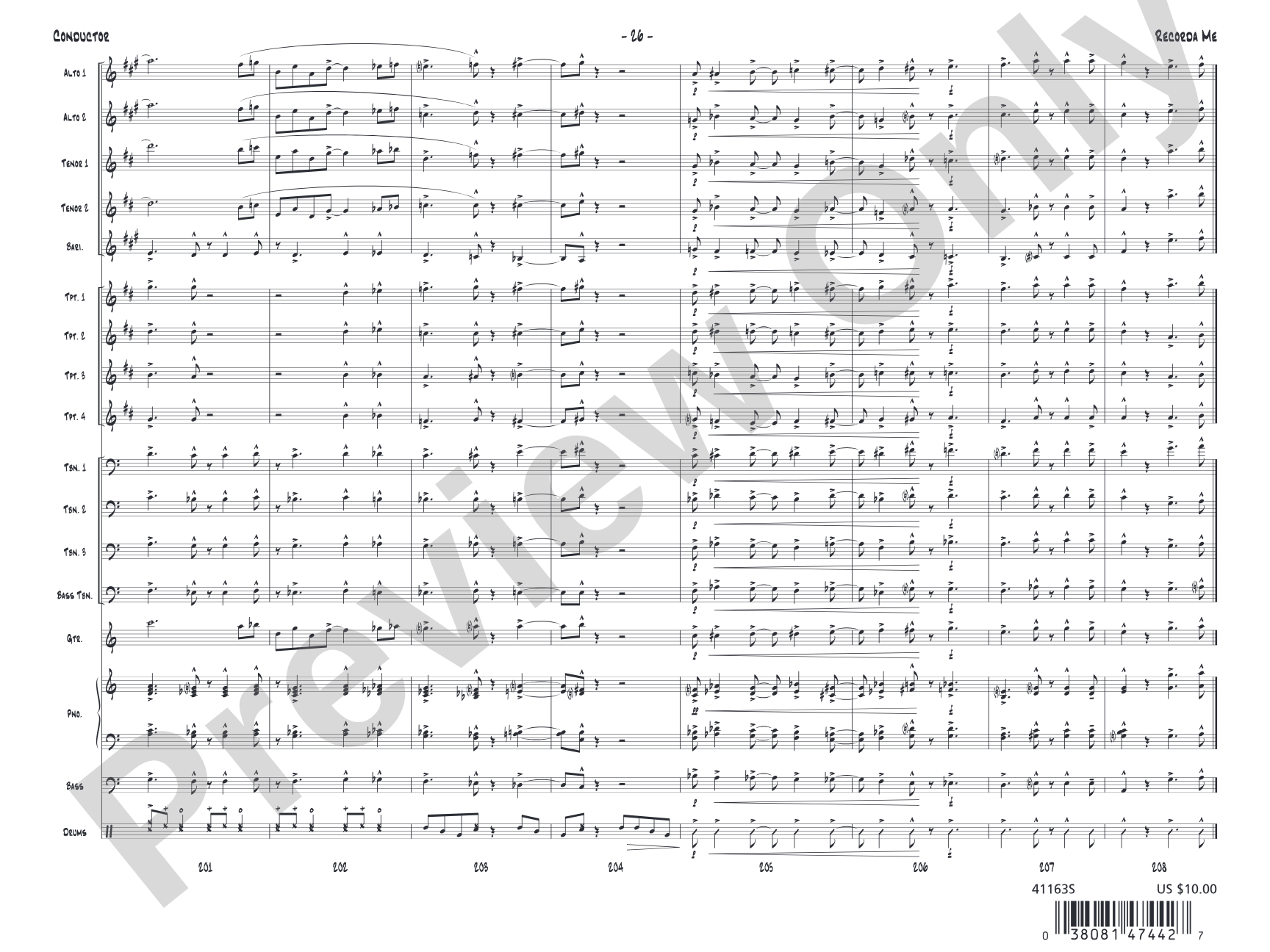 Recorda me: Jazz Ensemble Conductor Score & Parts