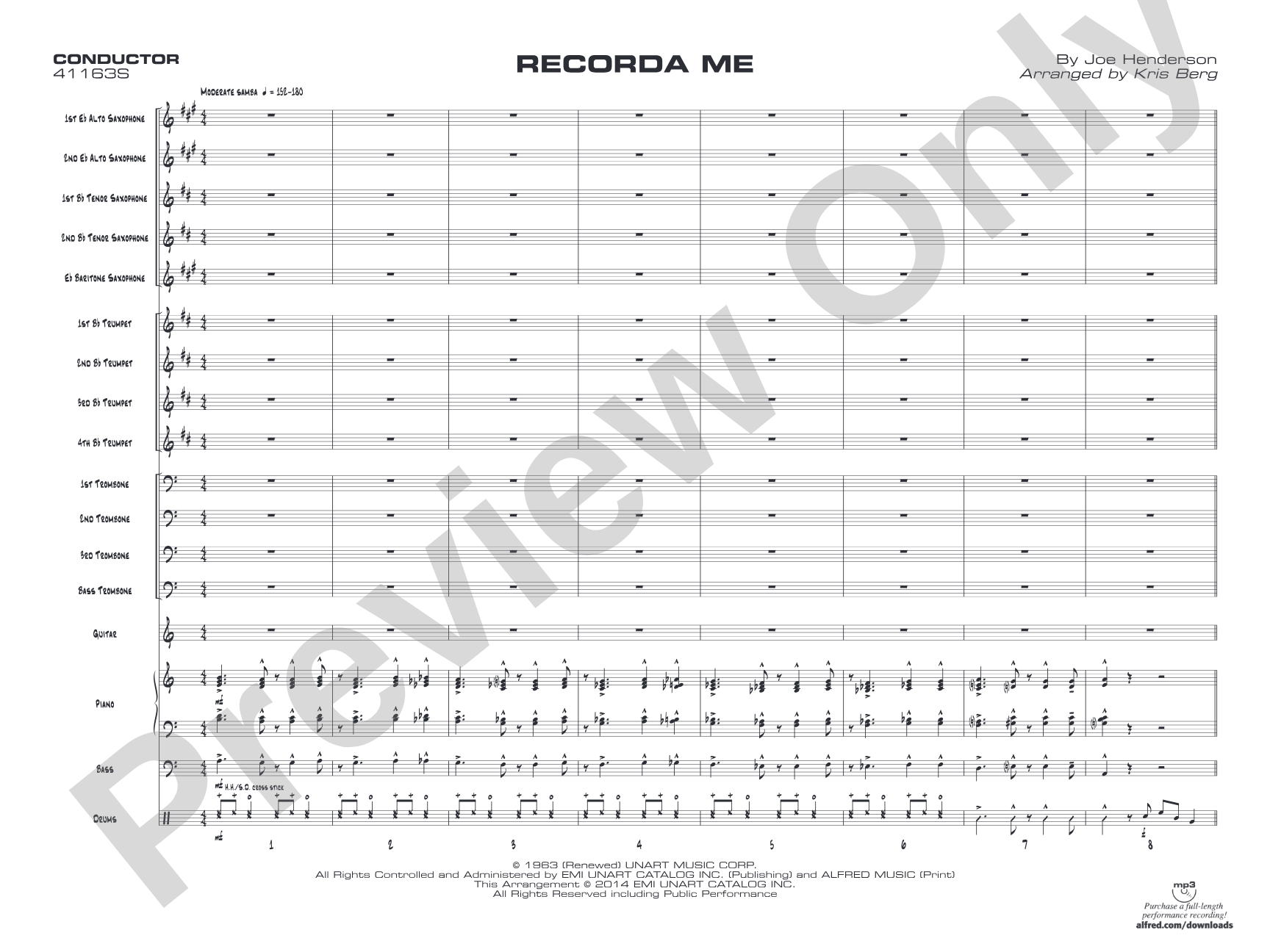 Recorda me: Jazz Ensemble Conductor Score & Parts