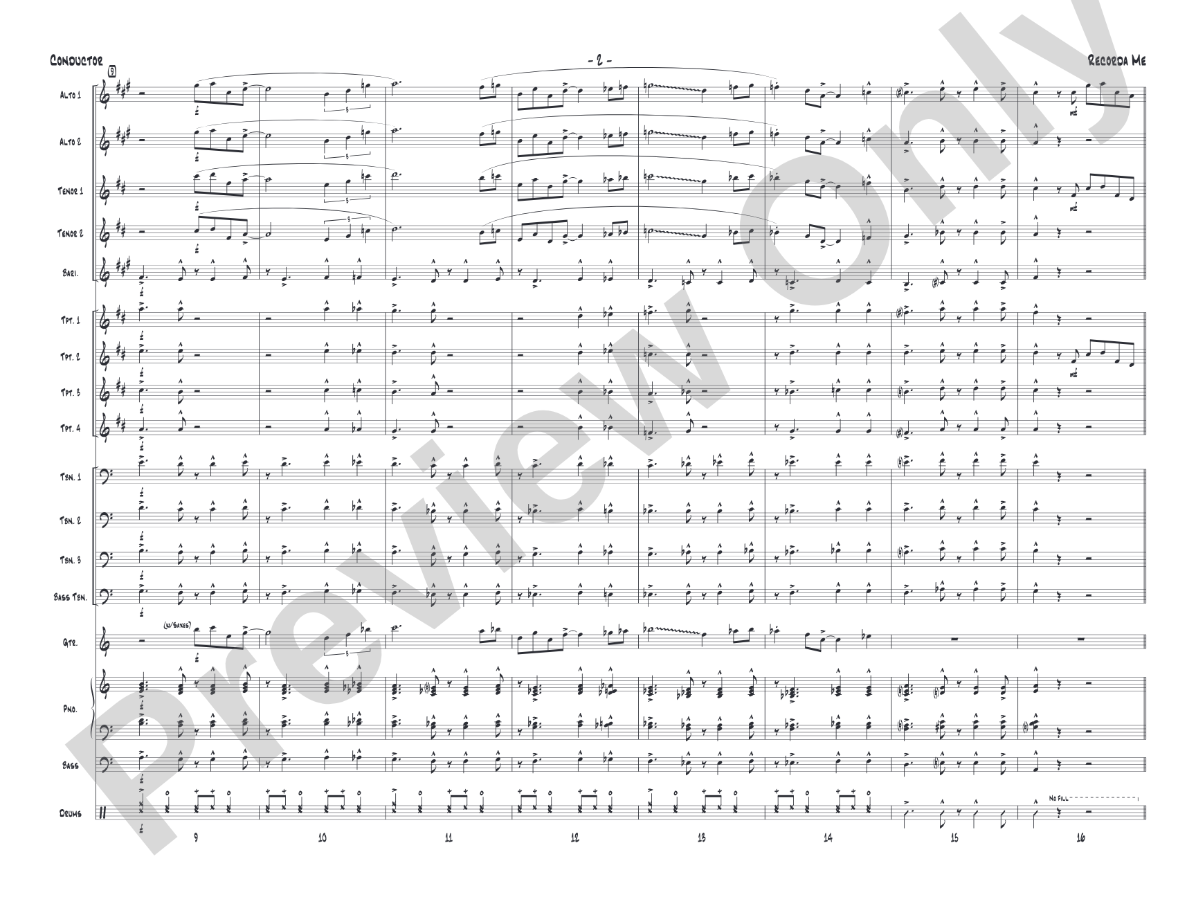 Recorda me: Jazz Ensemble Conductor Score & Parts