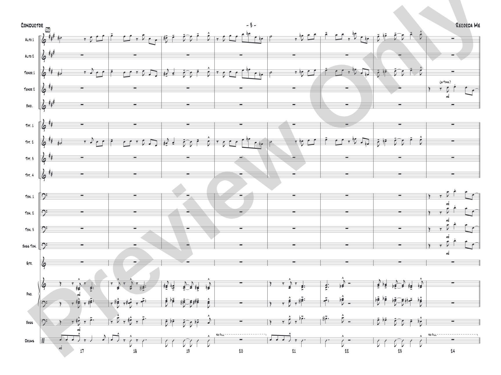 Recorda me: Jazz Ensemble Conductor Score & Parts