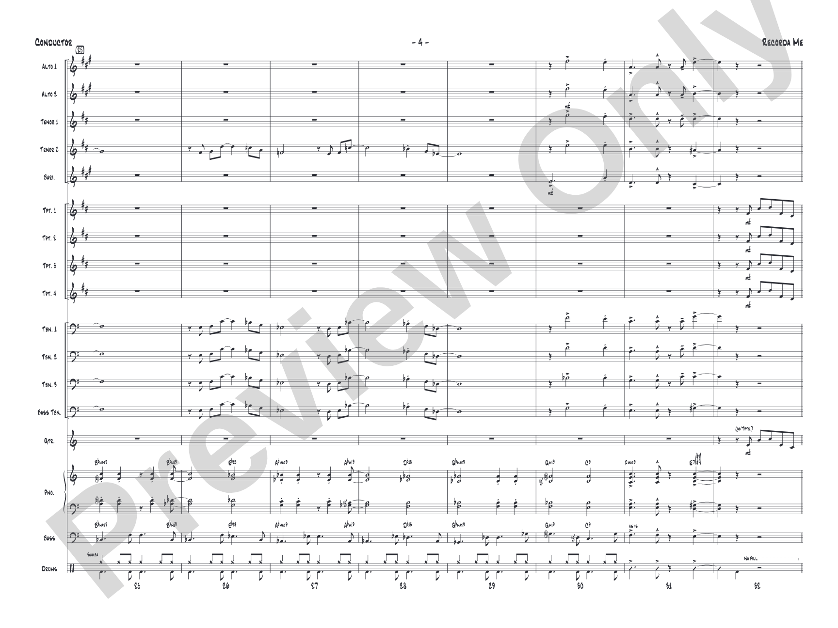 Recorda me: Jazz Ensemble Conductor Score & Parts