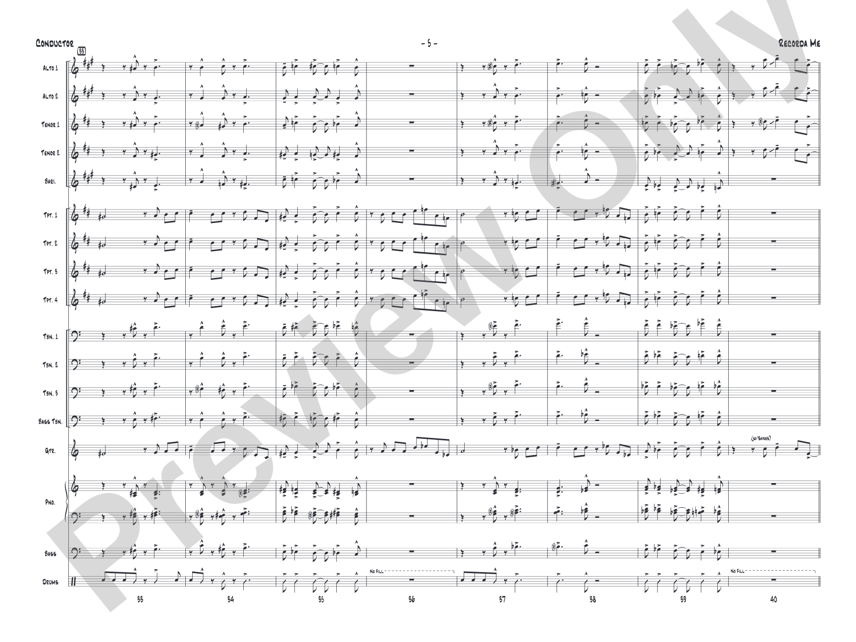 Recorda me: Jazz Ensemble Conductor Score & Parts