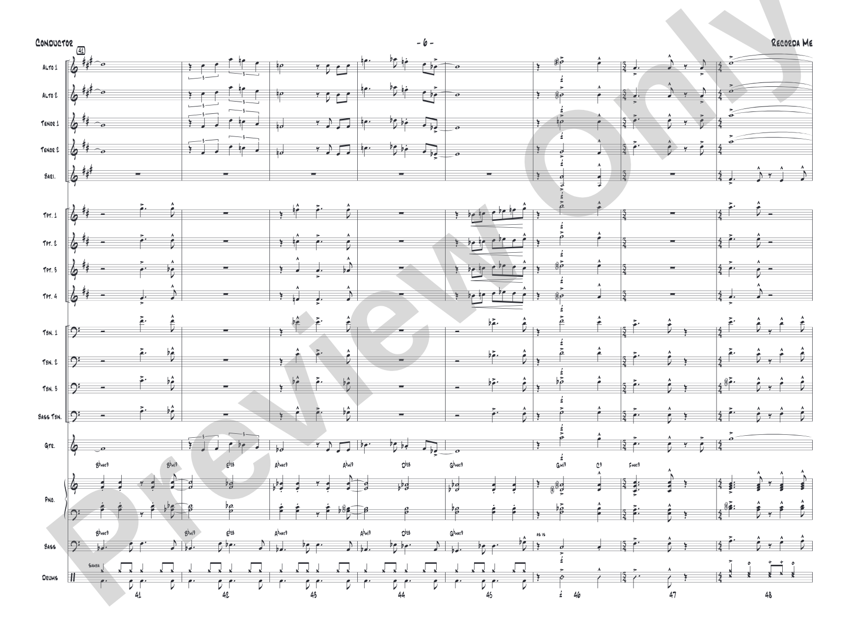 Recorda me: Jazz Ensemble Conductor Score & Parts