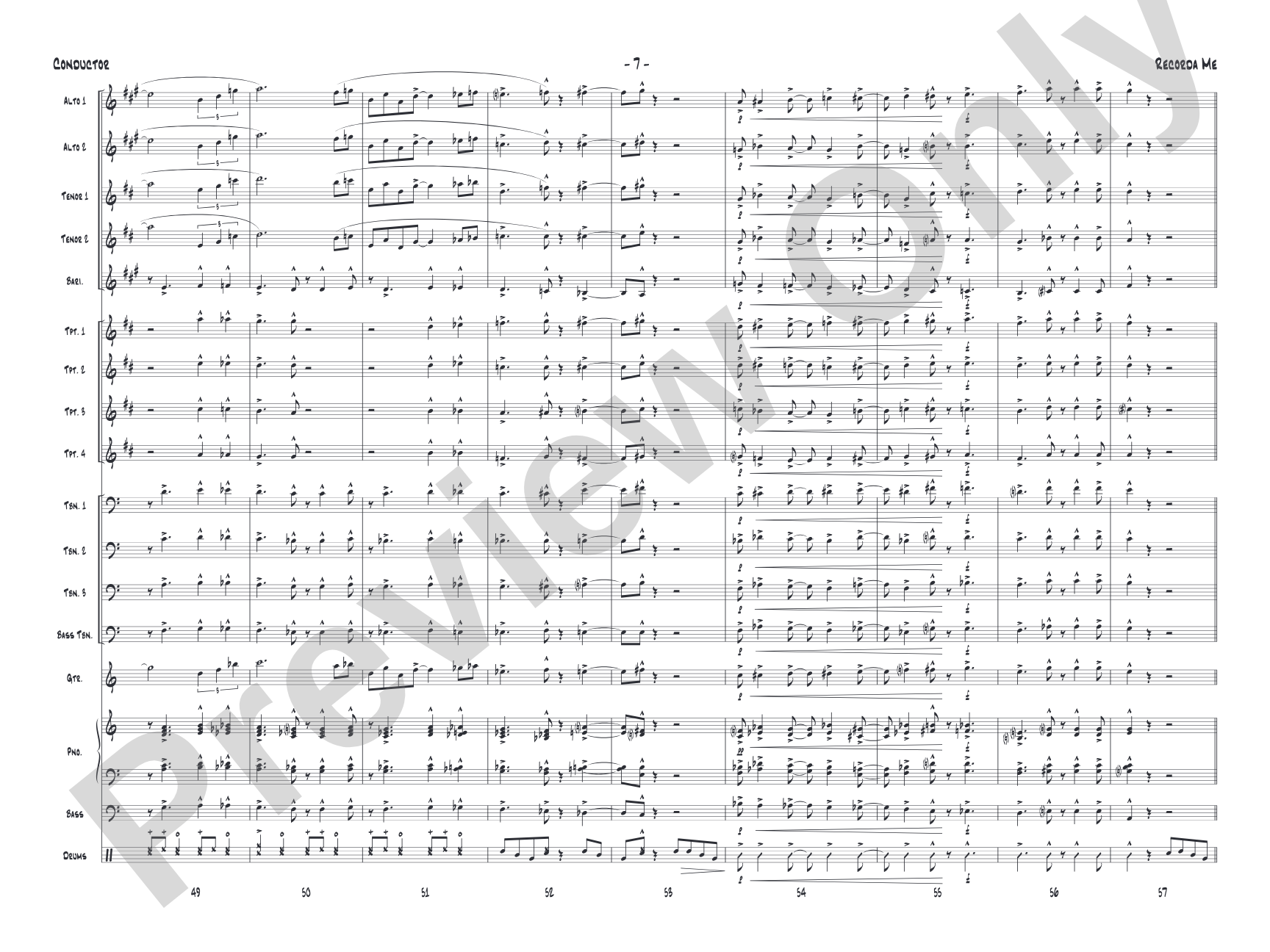 Recorda me: Jazz Ensemble Conductor Score & Parts