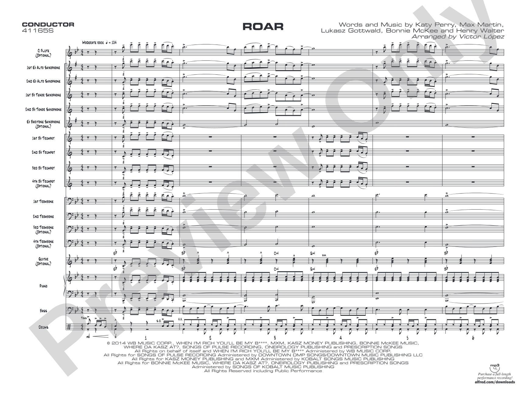 Roar: Jazz Ensemble Conductor Score & Parts