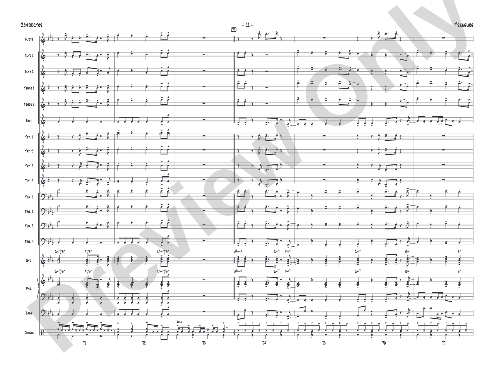 Treasure: Jazz Ensemble Conductor Score & Parts