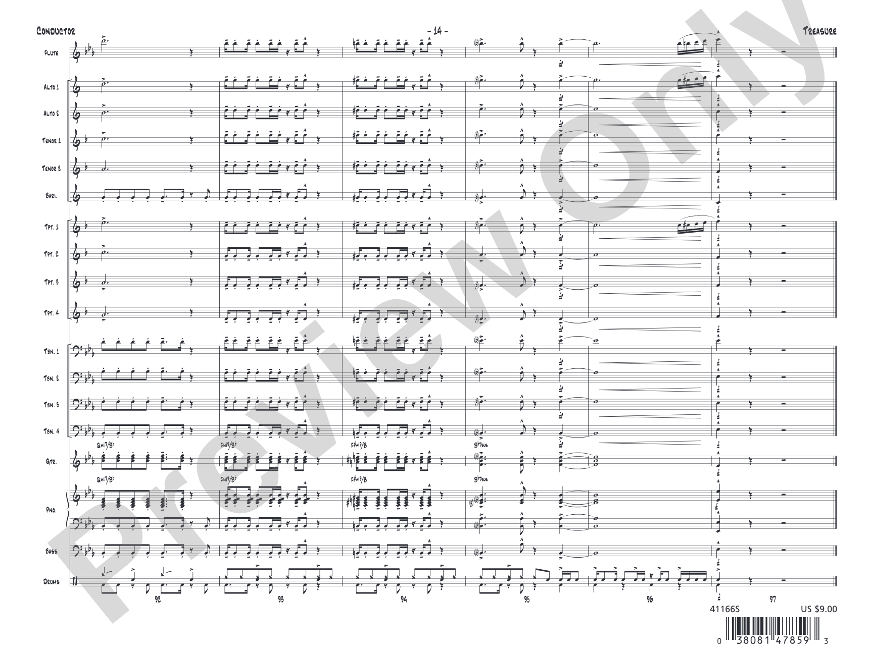 Treasure: Jazz Ensemble Conductor Score & Parts
