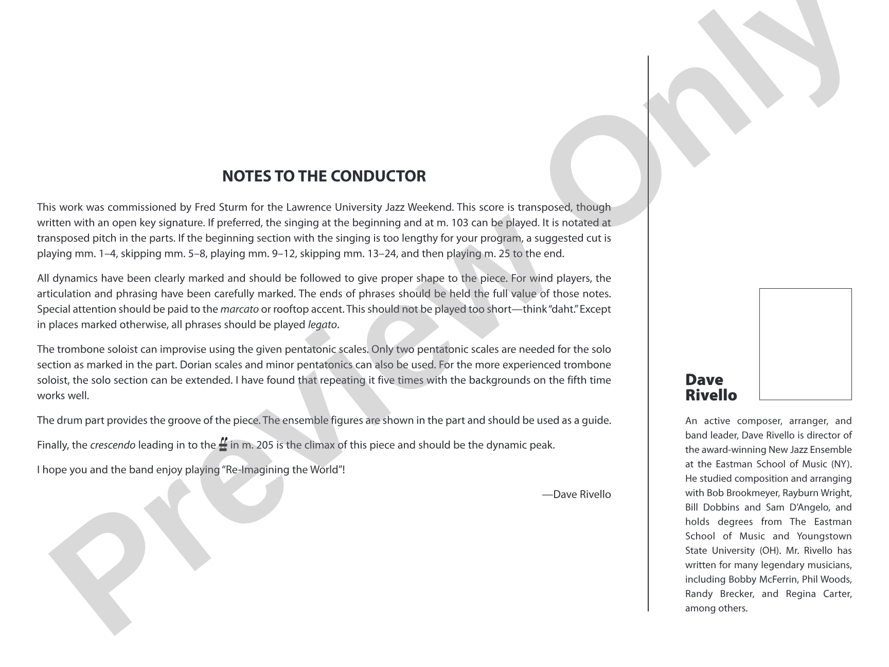 Re-Imagining the World: Jazz Ensemble Conductor Score & Parts