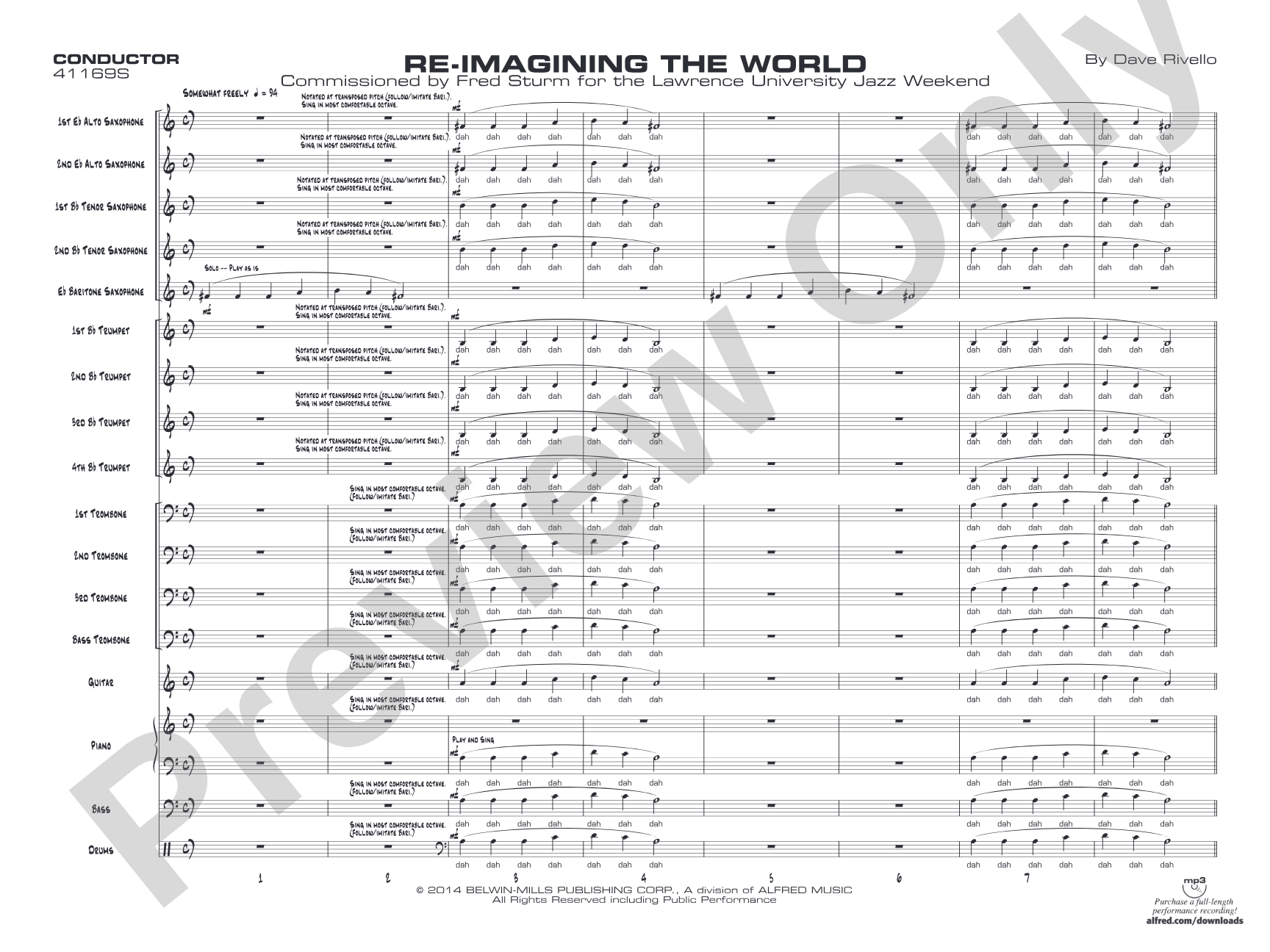 Re-Imagining the World: Jazz Ensemble Conductor Score & Parts