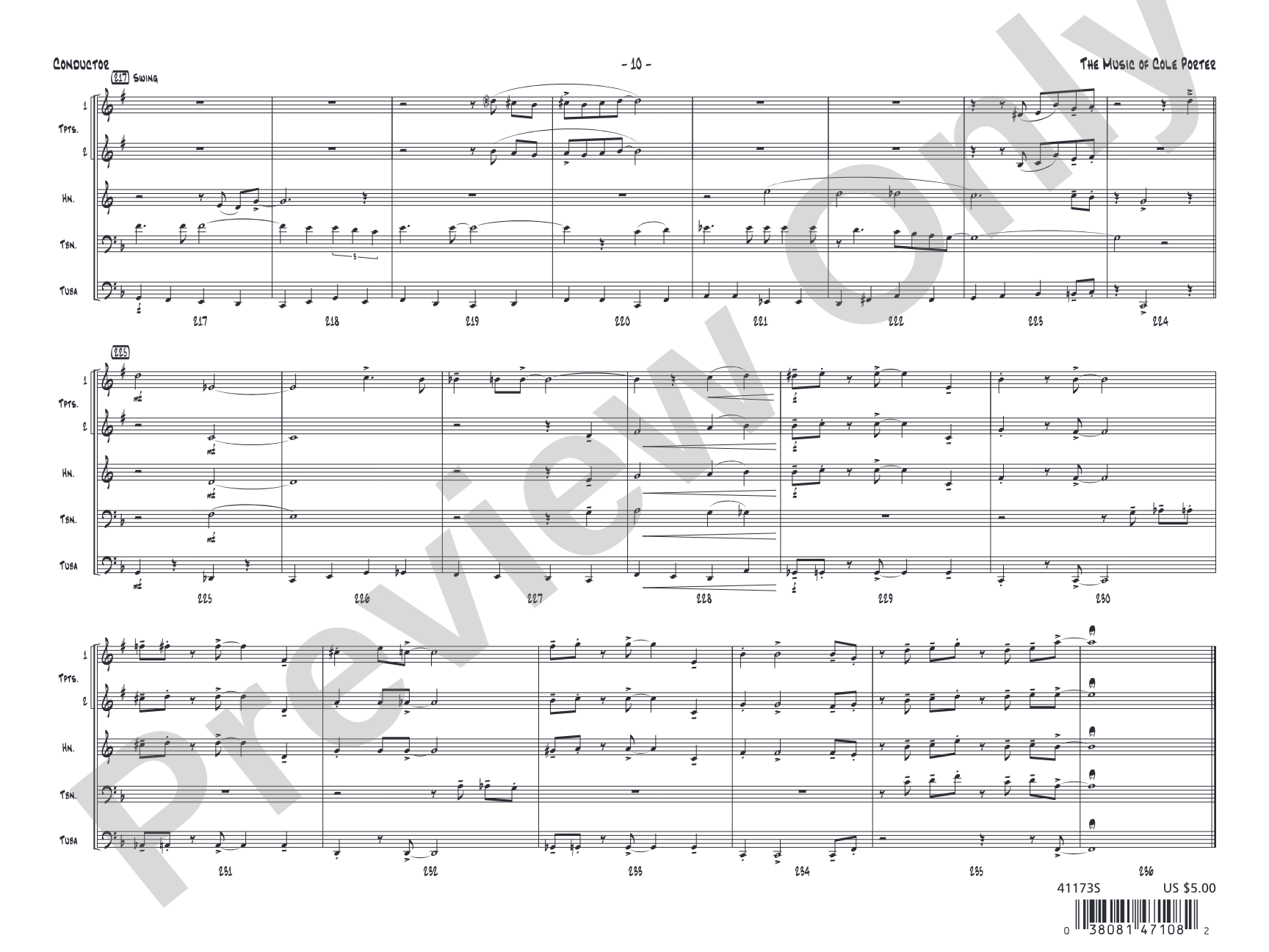 The Music of Cole Porter for Brass Quintet: Brass Quintet Conductor Score & Parts