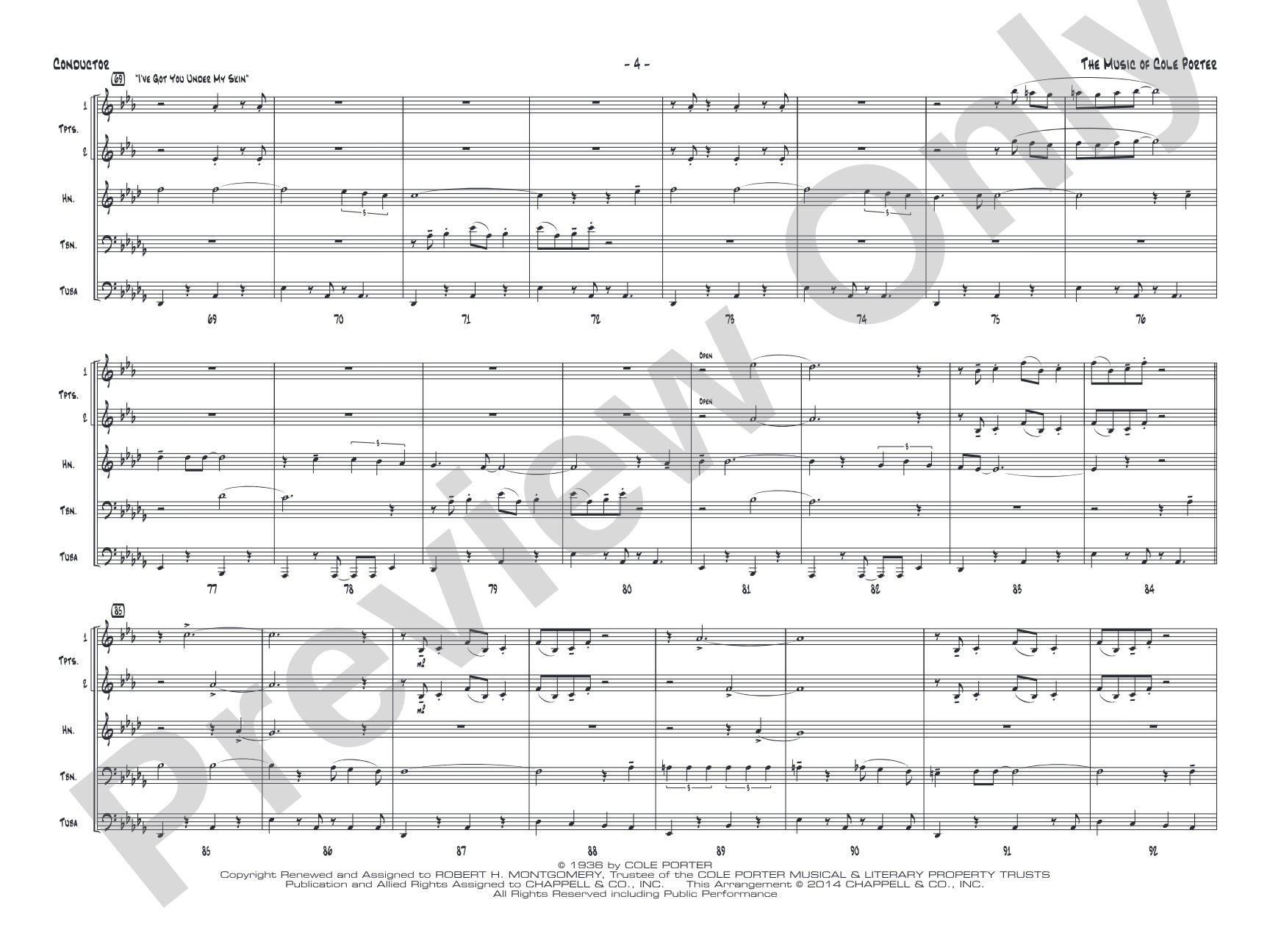 The Music of Cole Porter for Brass Quintet: Brass Quintet Conductor Score & Parts