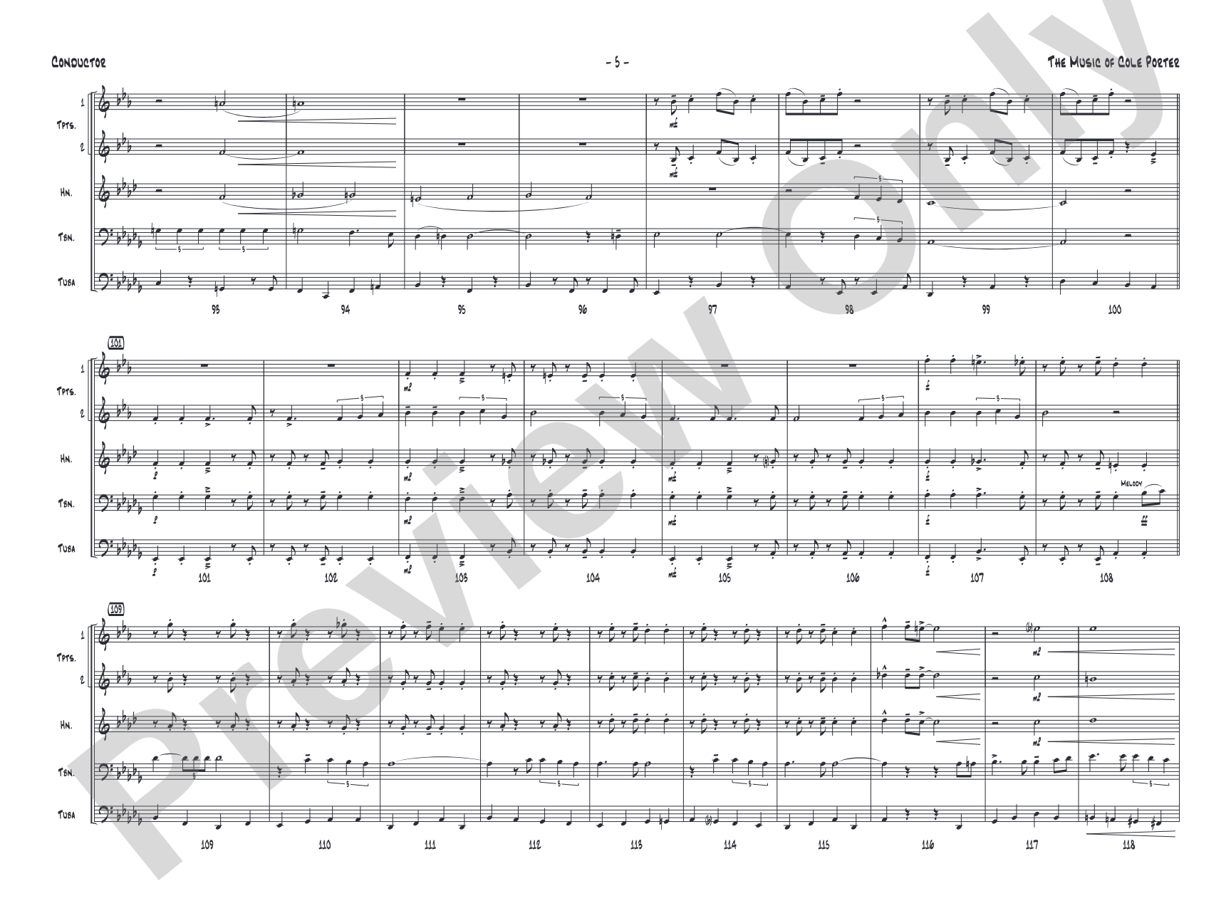 The Music of Cole Porter for Brass Quintet: Brass Quintet Conductor Score & Parts