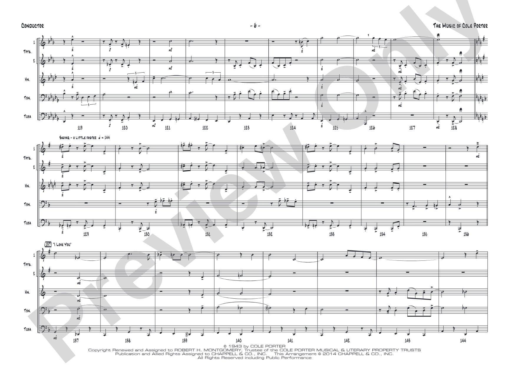 The Music of Cole Porter for Brass Quintet: Brass Quintet Conductor Score & Parts