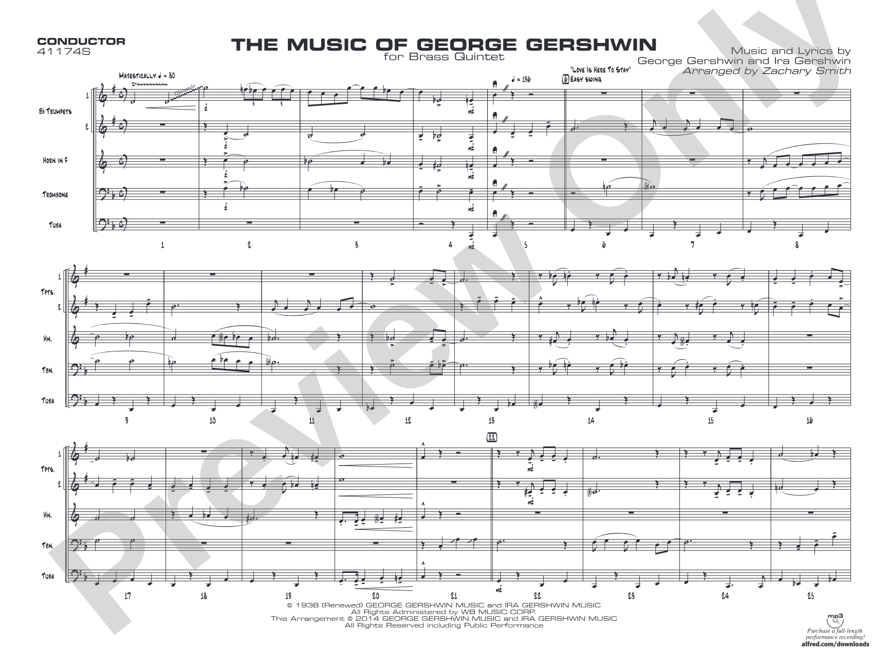 The Music of George Gershwin for Brass Quintet: Score