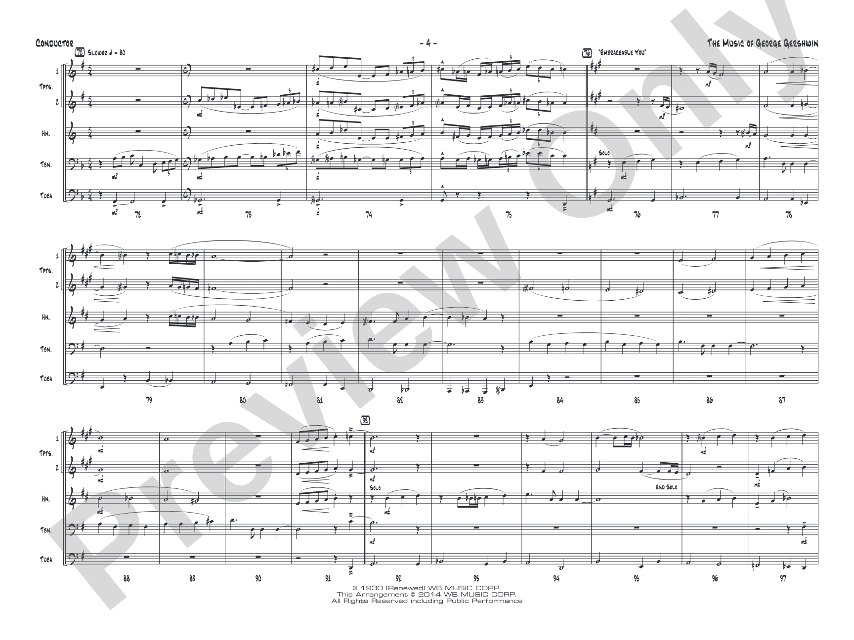 The Music of George Gershwin for Brass Quintet: Score