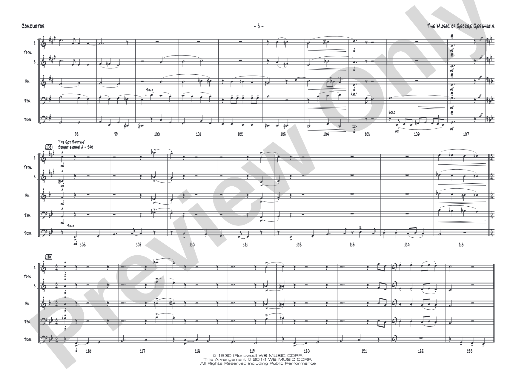 The Music of George Gershwin for Brass Quintet: Score