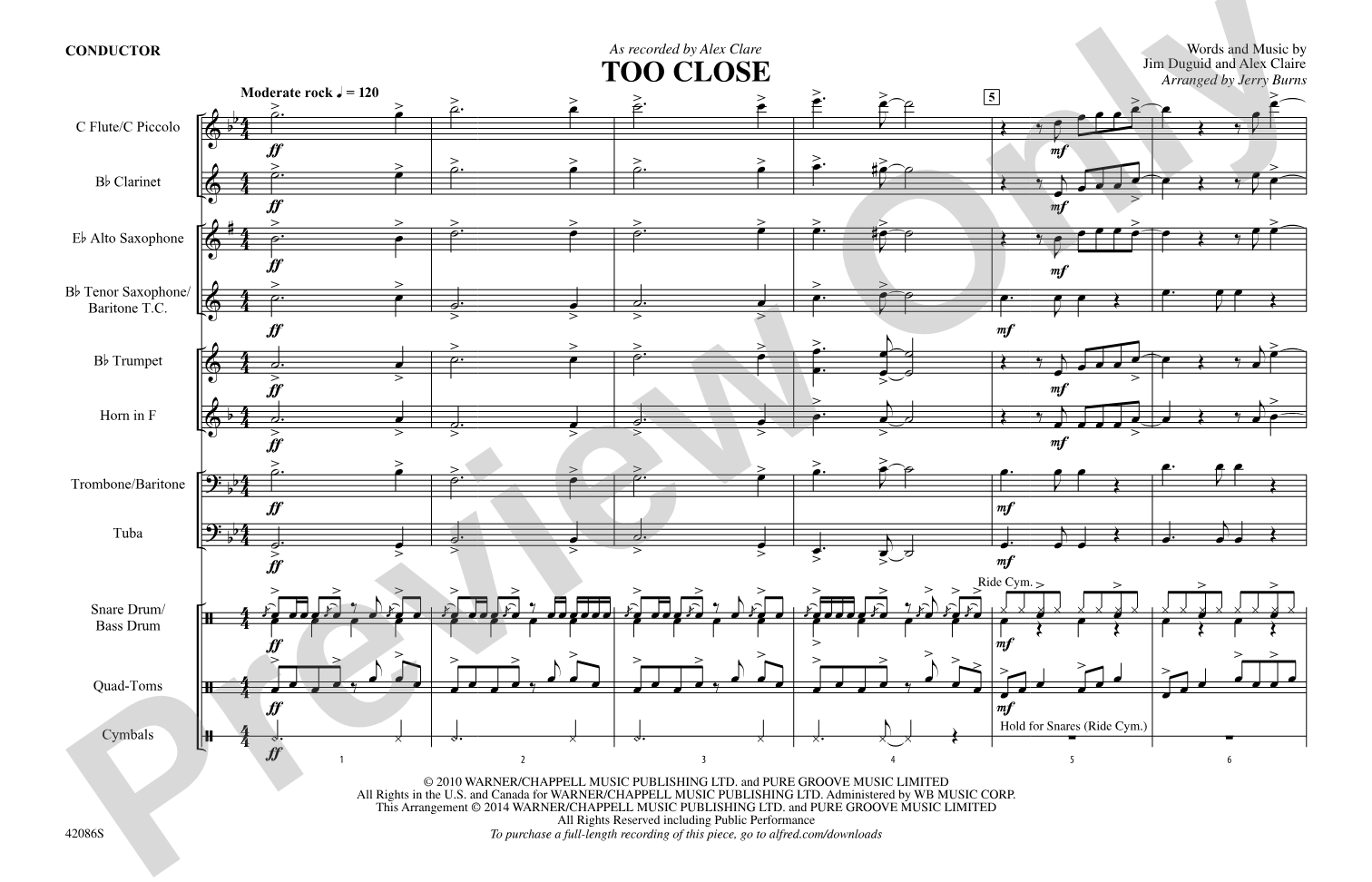 Too Close: Marching Band Conductor Score & Parts
