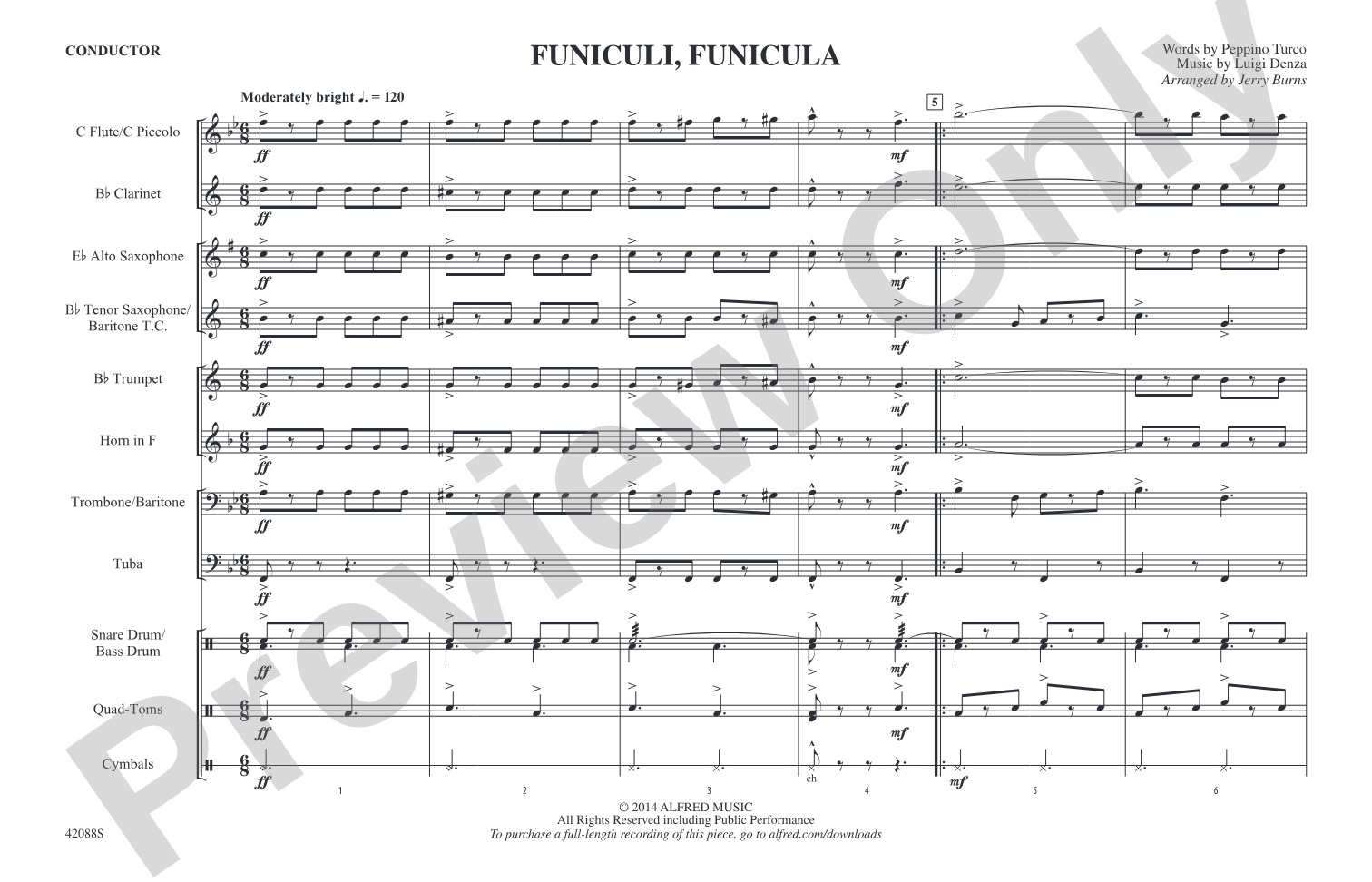 Funiculi, Funicula: Marching Band Conductor Score & Parts