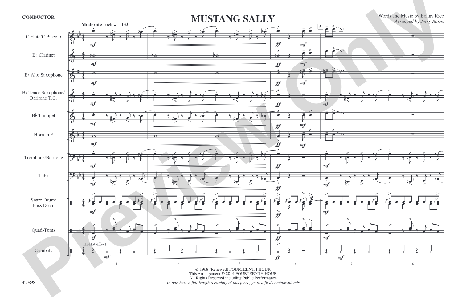 Mustang Sally: Marching Band Conductor Score & Parts