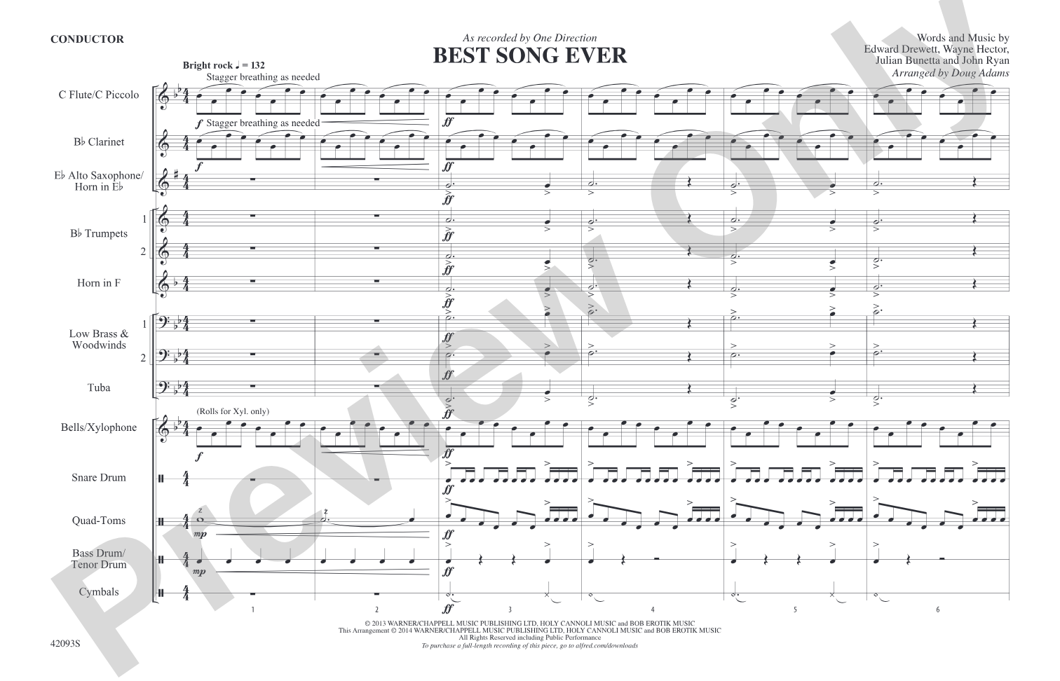 Best Song Ever: Marching Band Conductor Score & Parts