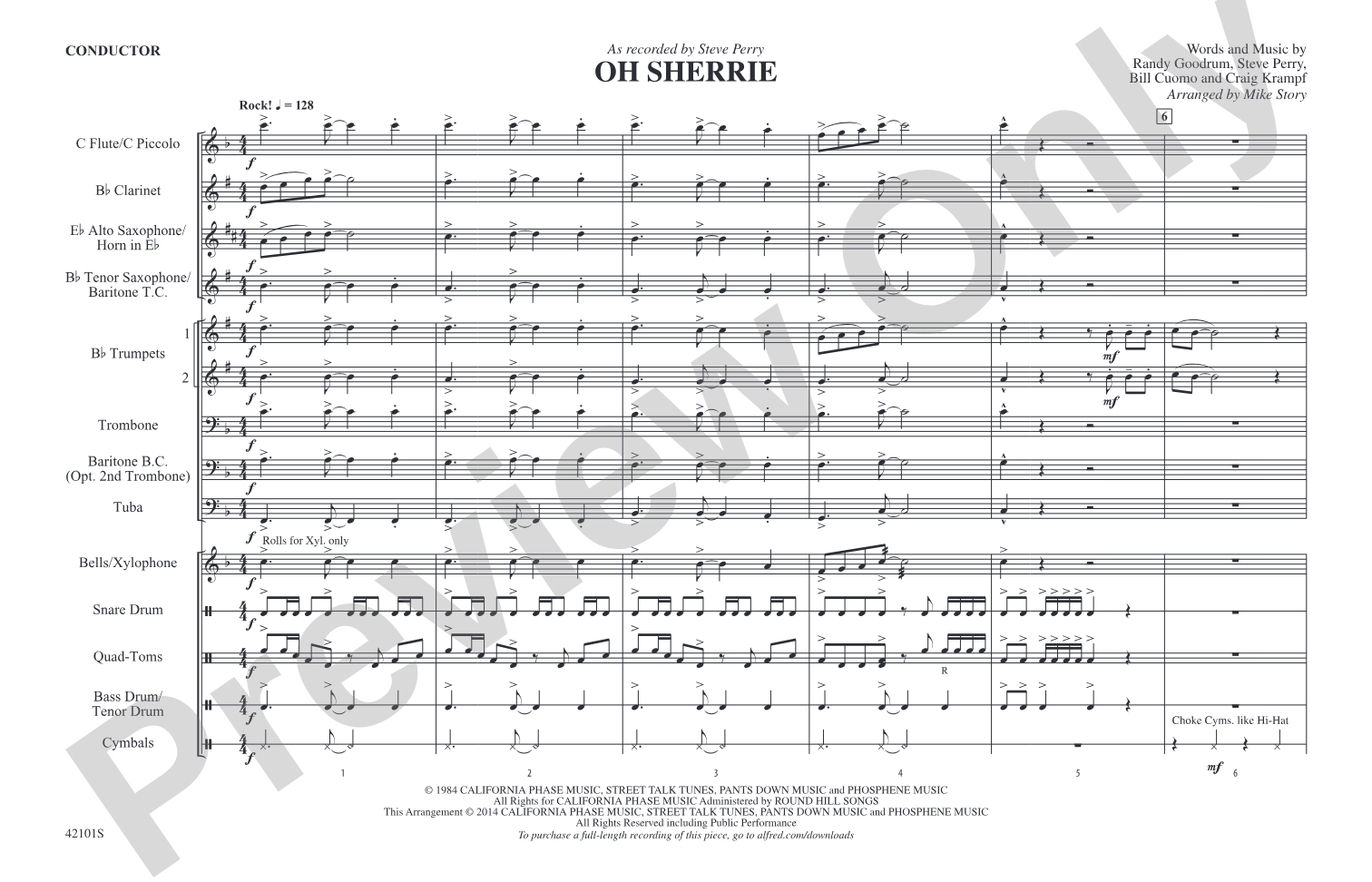 Oh Sherrie: Marching Band Conductor Score & Parts