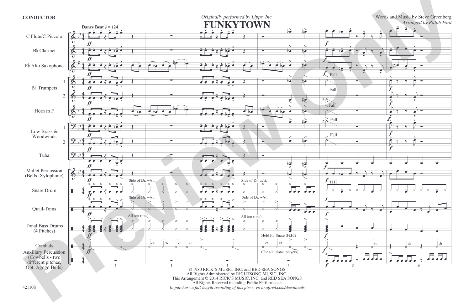 Funkytown: Marching Band Conductor Score & Parts