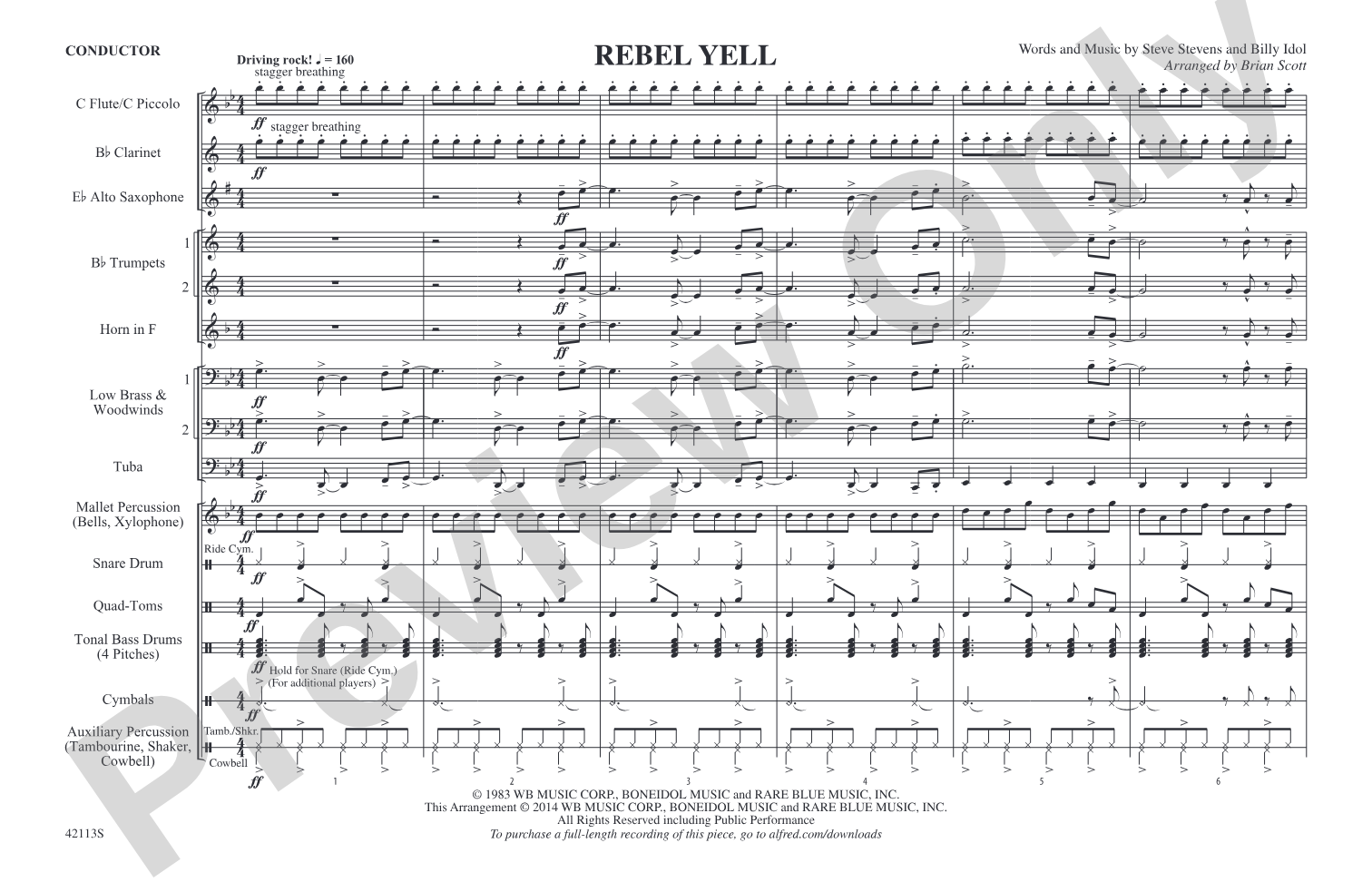 Rebel Yell: Marching Band Conductor Score & Parts