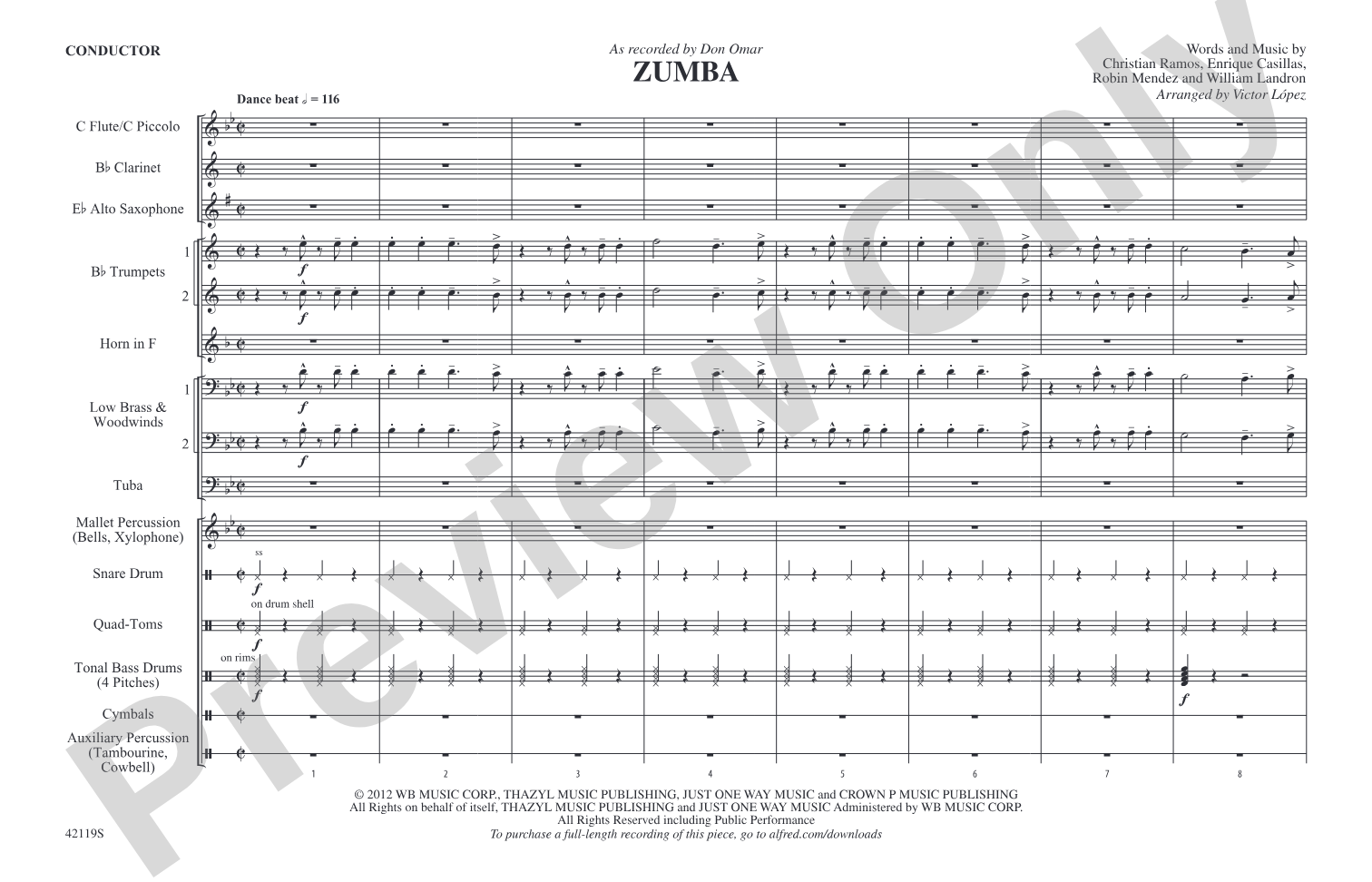 Zumba: Marching Band Conductor Score & Parts
