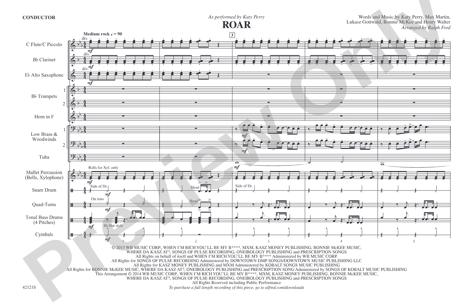 Roar: Marching Band Conductor Score & Parts