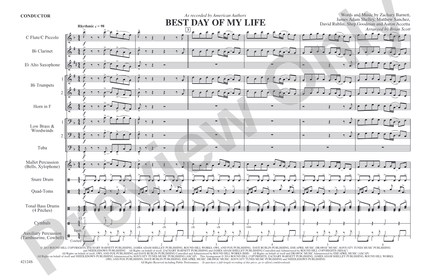 Best Day of My Life: Marching Band Conductor Score & Parts