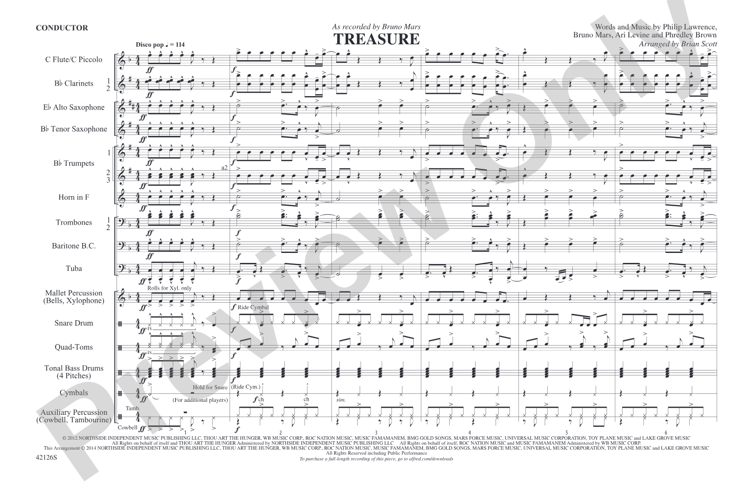 Treasure: Marching Band Conductor Score & Parts