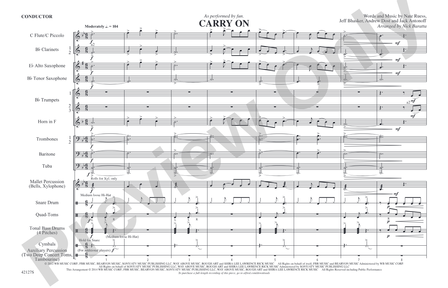 Carry On: Marching Band Conductor Score & Parts