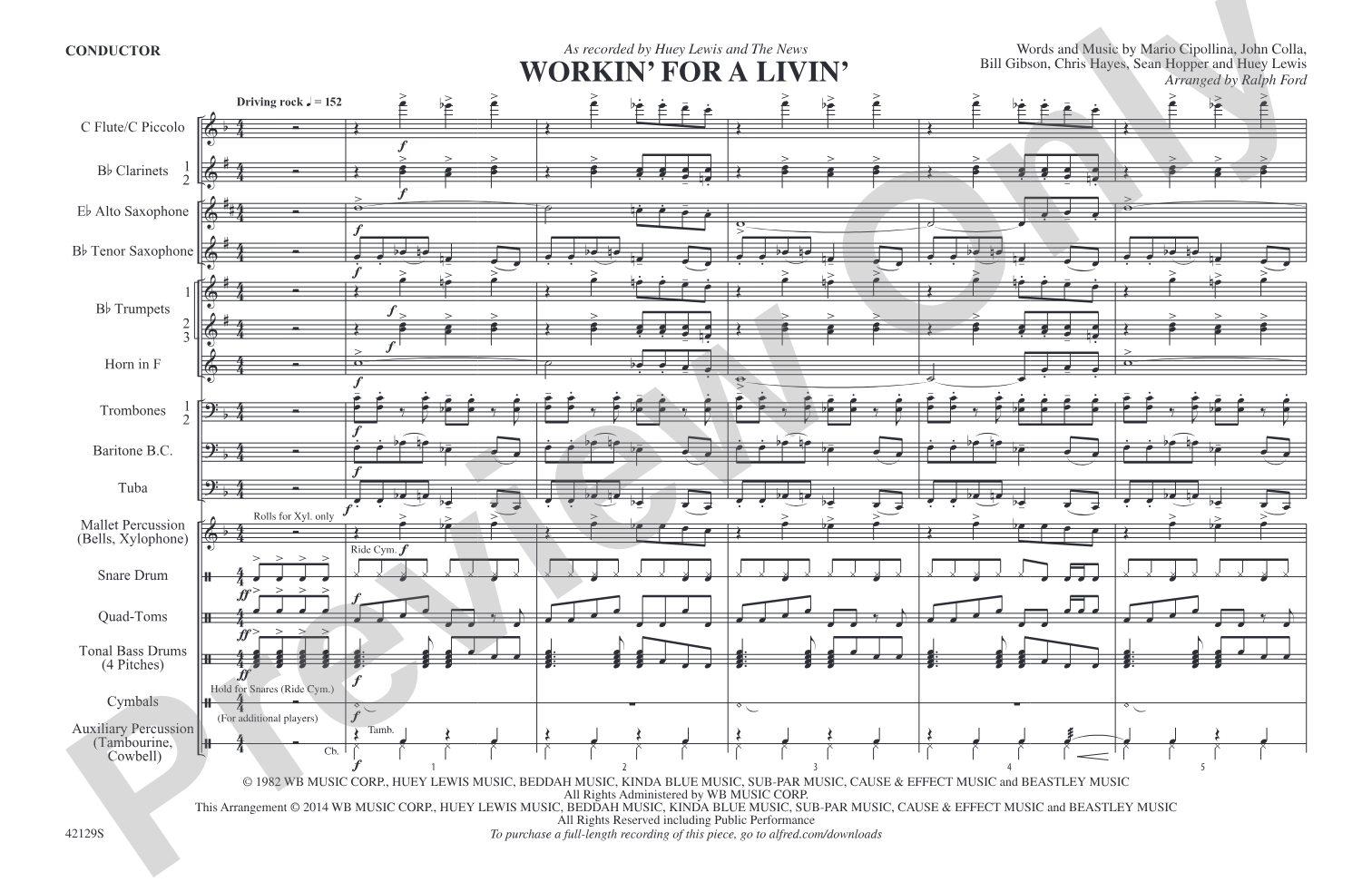 Workin' for a Livin': Marching Band Conductor Score & Parts