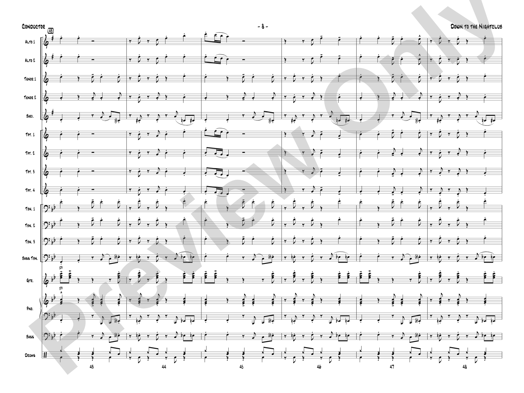 Down to the Nightclub: Jazz Ensemble Conductor Score & Parts