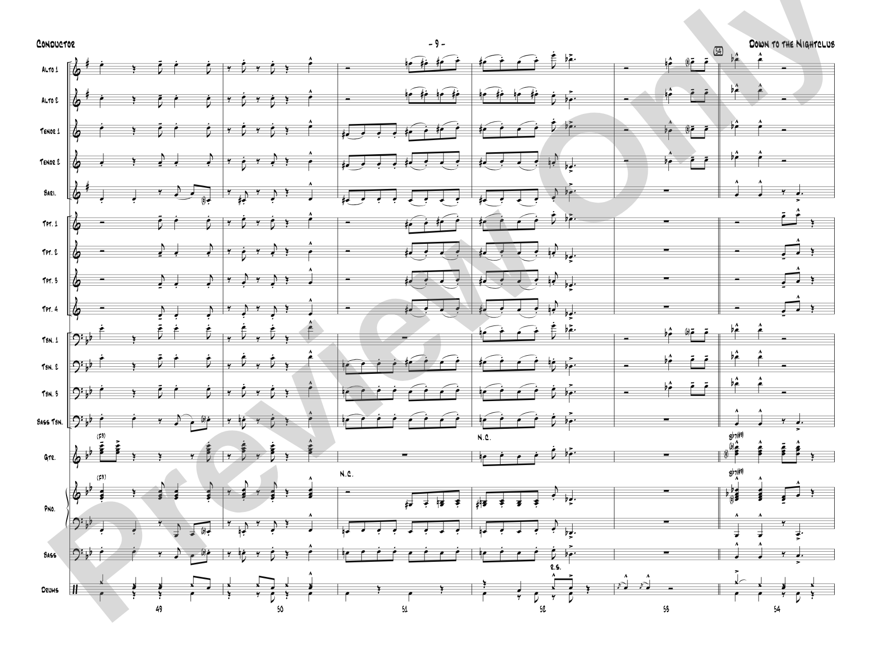 Down to the Nightclub: Jazz Ensemble Conductor Score & Parts