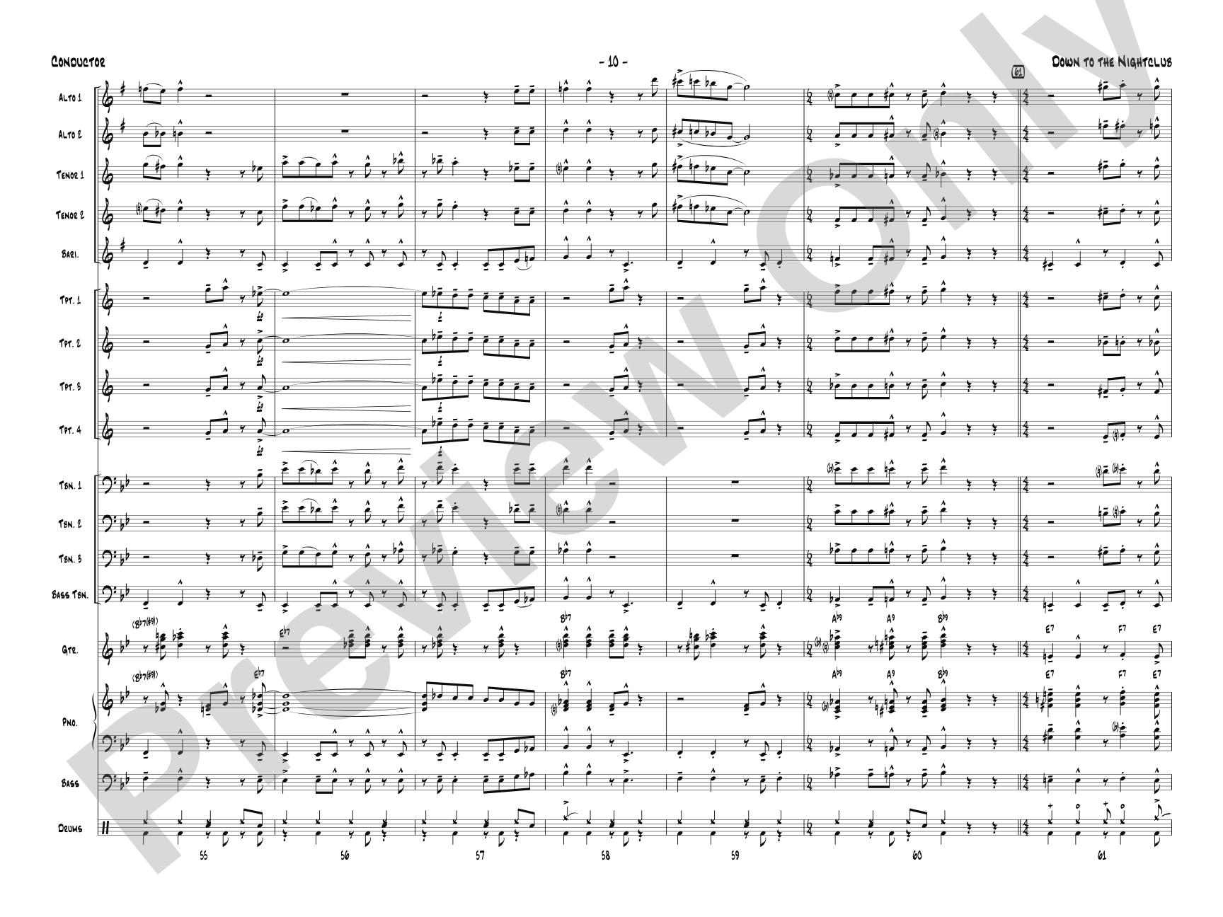 Down to the Nightclub: Jazz Ensemble Conductor Score & Parts