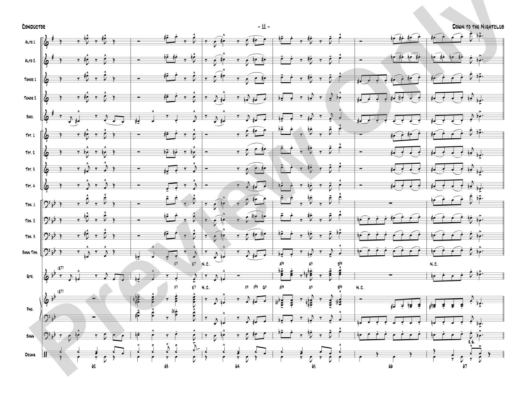 Down to the Nightclub: Jazz Ensemble Conductor Score & Parts