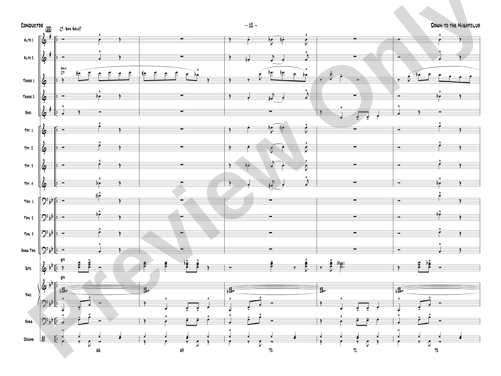 Down to the Nightclub: Jazz Ensemble Conductor Score & Parts