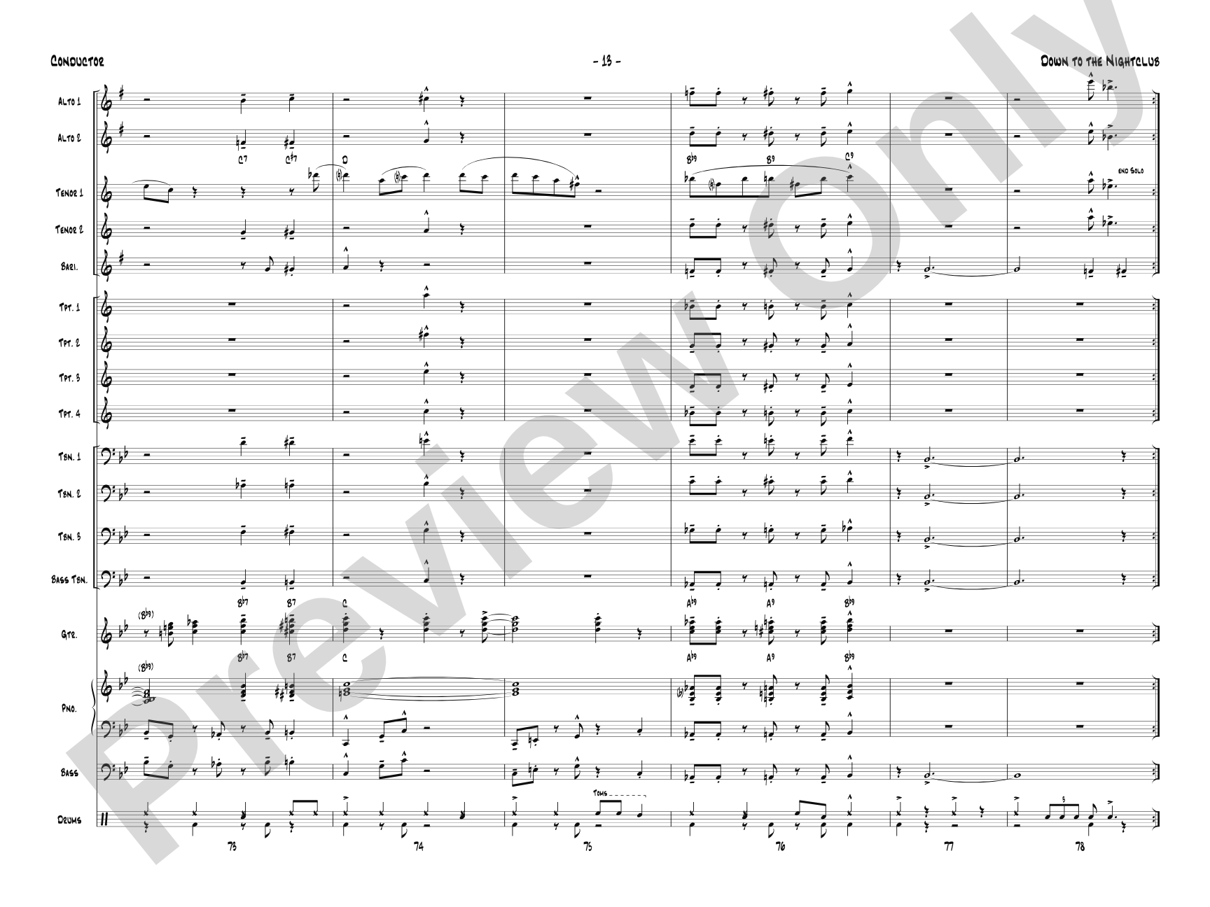 Down to the Nightclub: Jazz Ensemble Conductor Score & Parts