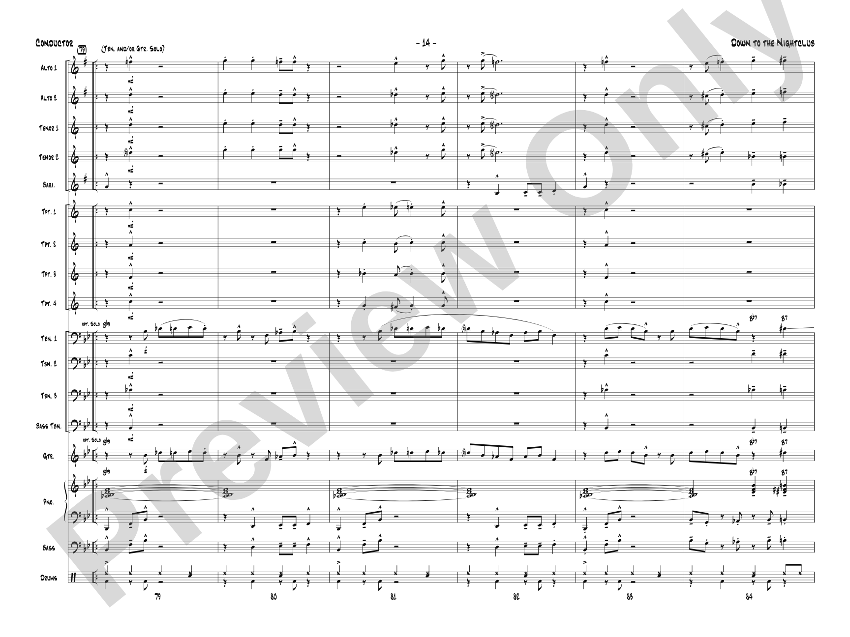 Down to the Nightclub: Jazz Ensemble Conductor Score & Parts