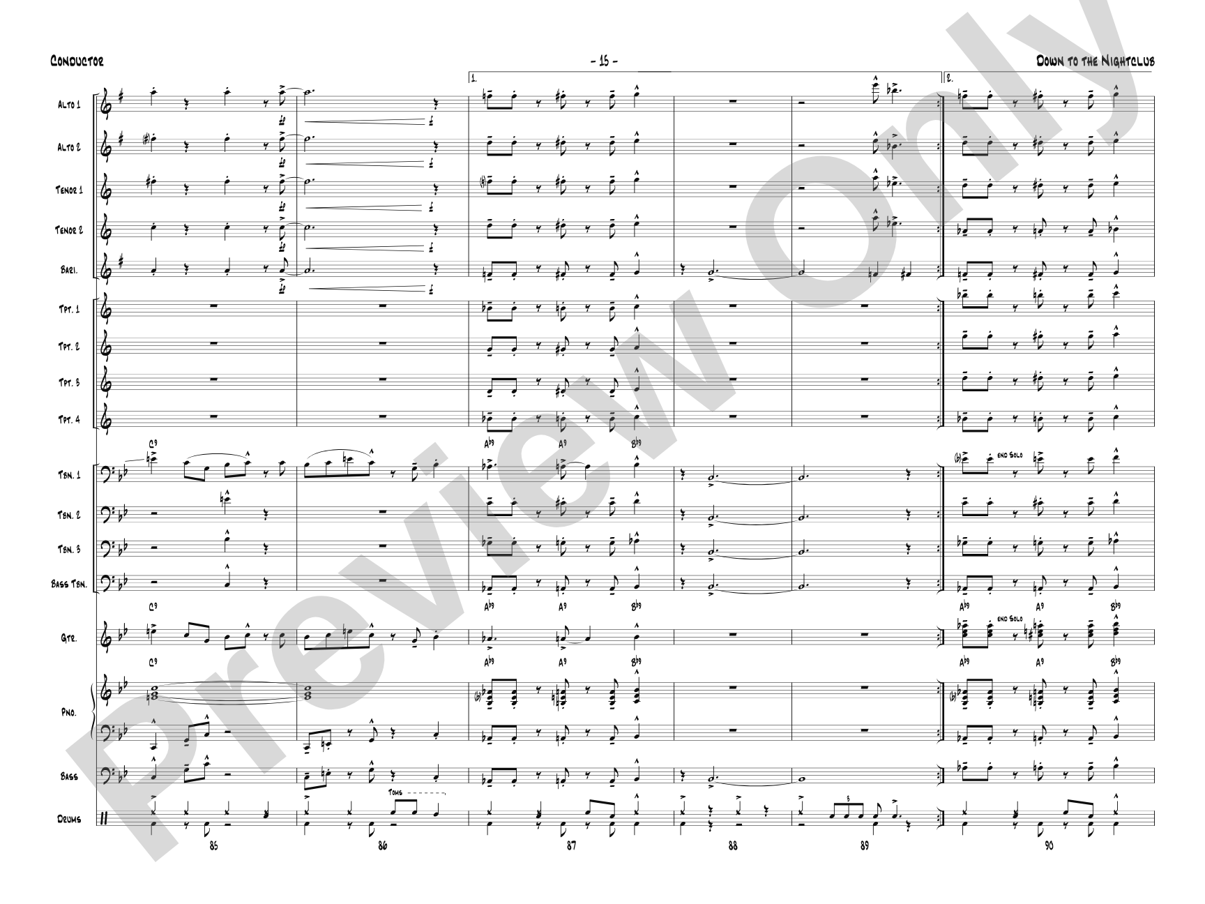 Down to the Nightclub: Jazz Ensemble Conductor Score & Parts