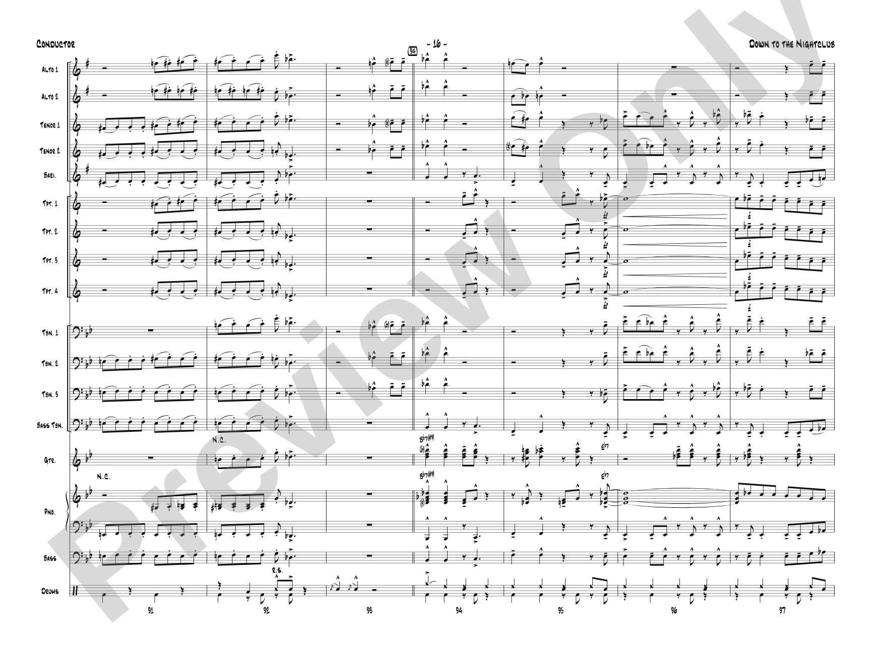 Down to the Nightclub: Jazz Ensemble Conductor Score & Parts