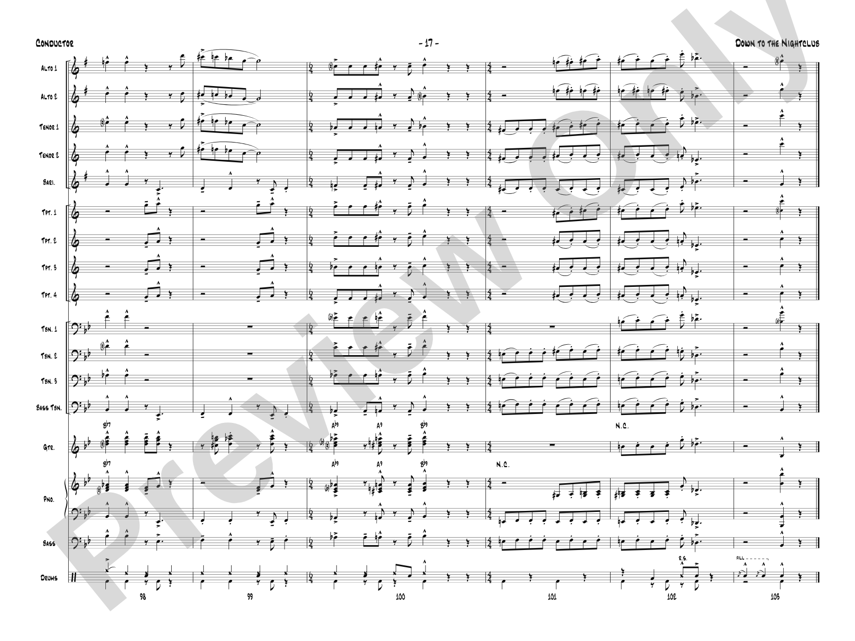 Down to the Nightclub: Jazz Ensemble Conductor Score & Parts