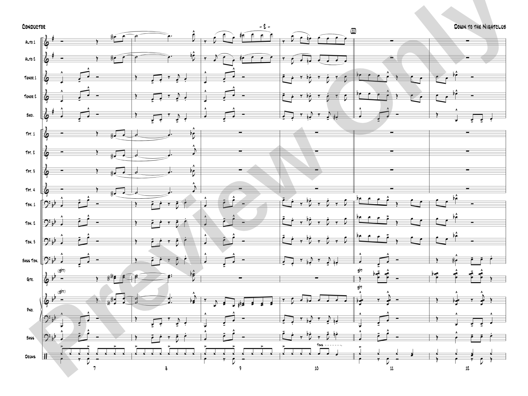 Down to the Nightclub: Jazz Ensemble Conductor Score & Parts