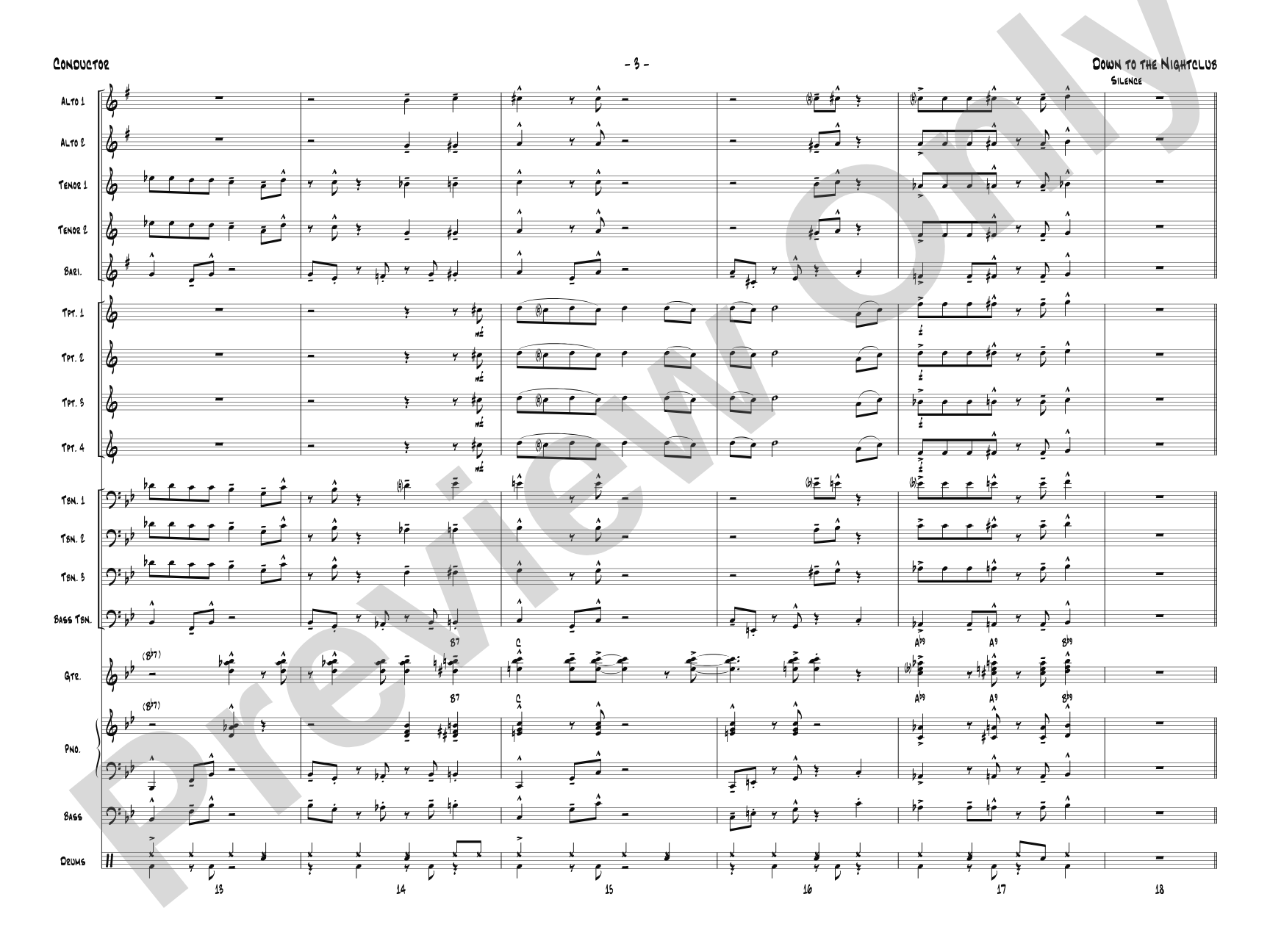 Down to the Nightclub: Jazz Ensemble Conductor Score & Parts