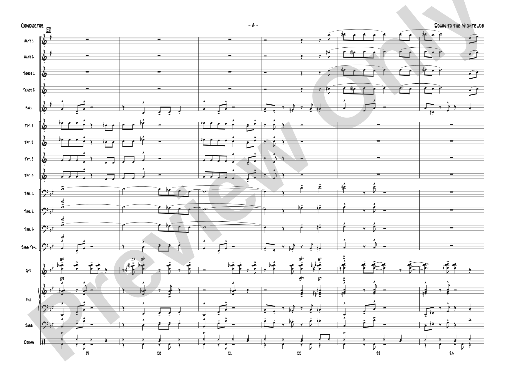 Down to the Nightclub: Jazz Ensemble Conductor Score & Parts